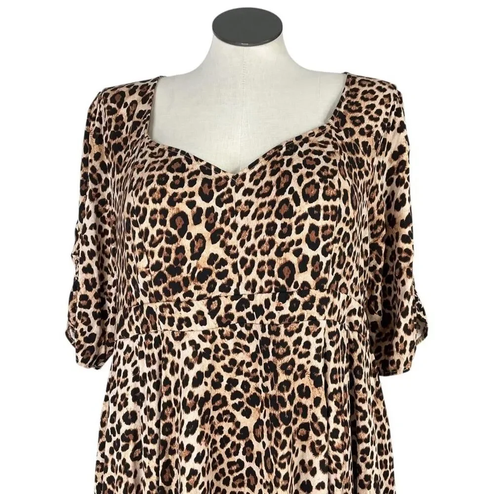 Torrid Dress Womens 3X Leopard Print Retro Chic Brown Midi Sweetheart Neck Plus - Picture 3 of 9